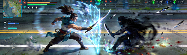 英雄联盟LOL游戏角色亚索与劫对决的游戏画面