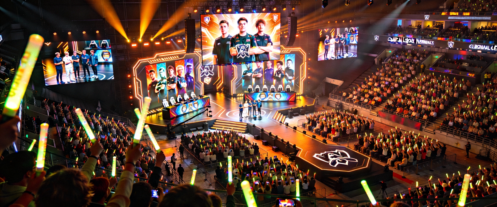 英雄联盟全球总决赛现场盛况 - 观众欢呼与舞台灯光
